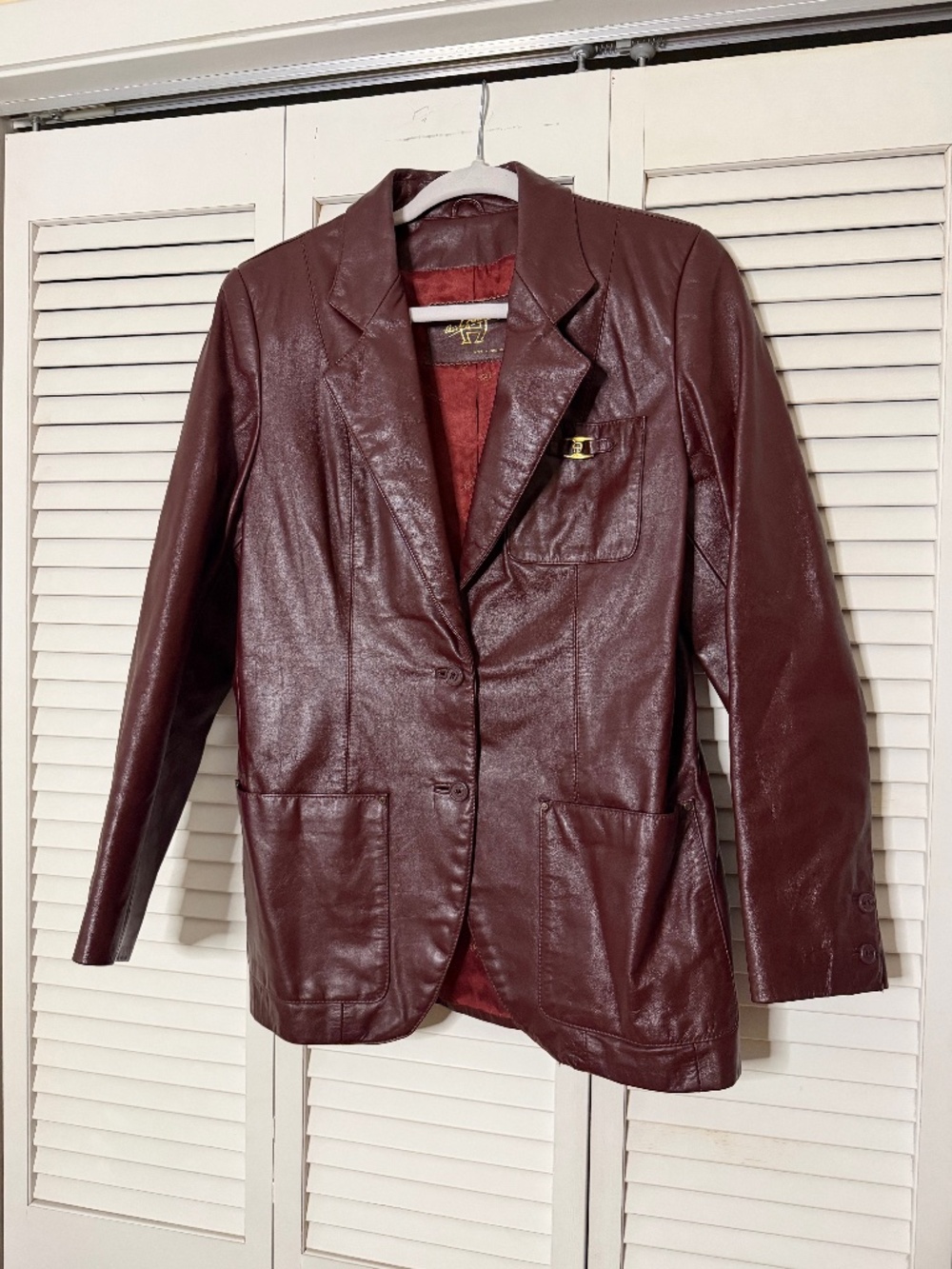 Vintage 70's Etienne Aigner Leather Oxblood Burgundy Jacket Notched Collar Sz 10